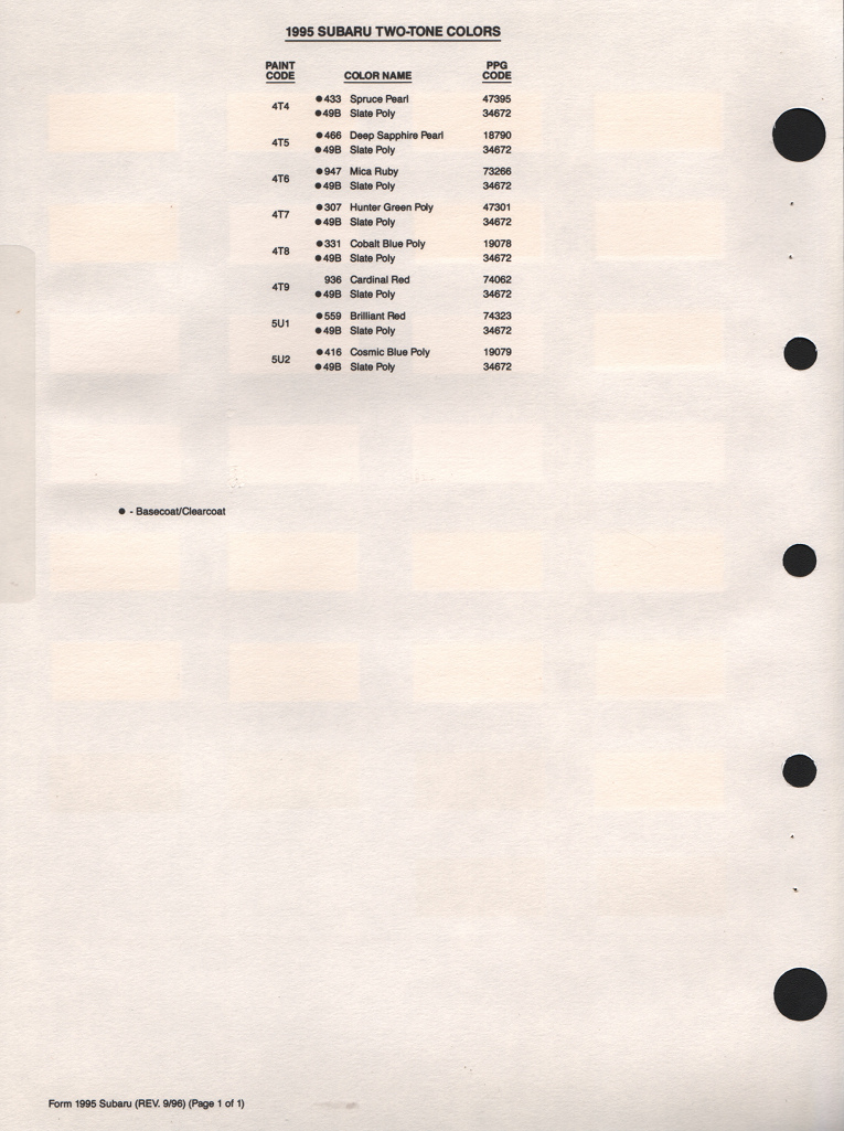 1995 Subaru Paint Charts PPG 4